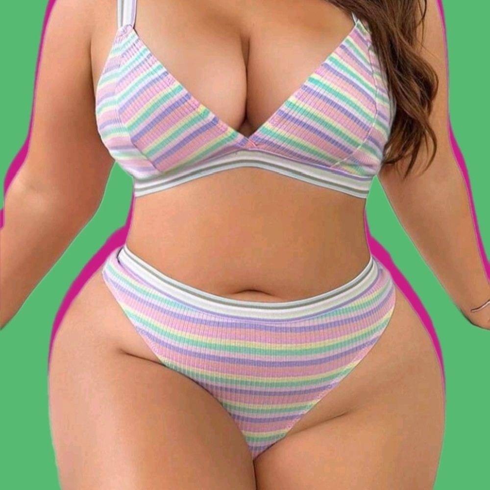 Vibrant Pink and Green Bikini with Triangle Top